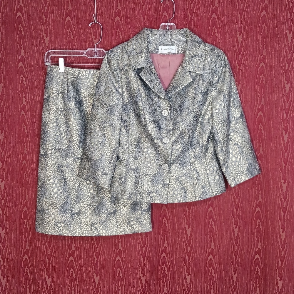 RENEE DUMARR 2 Piece Long Sleeve Collared Skirt Suit Women's